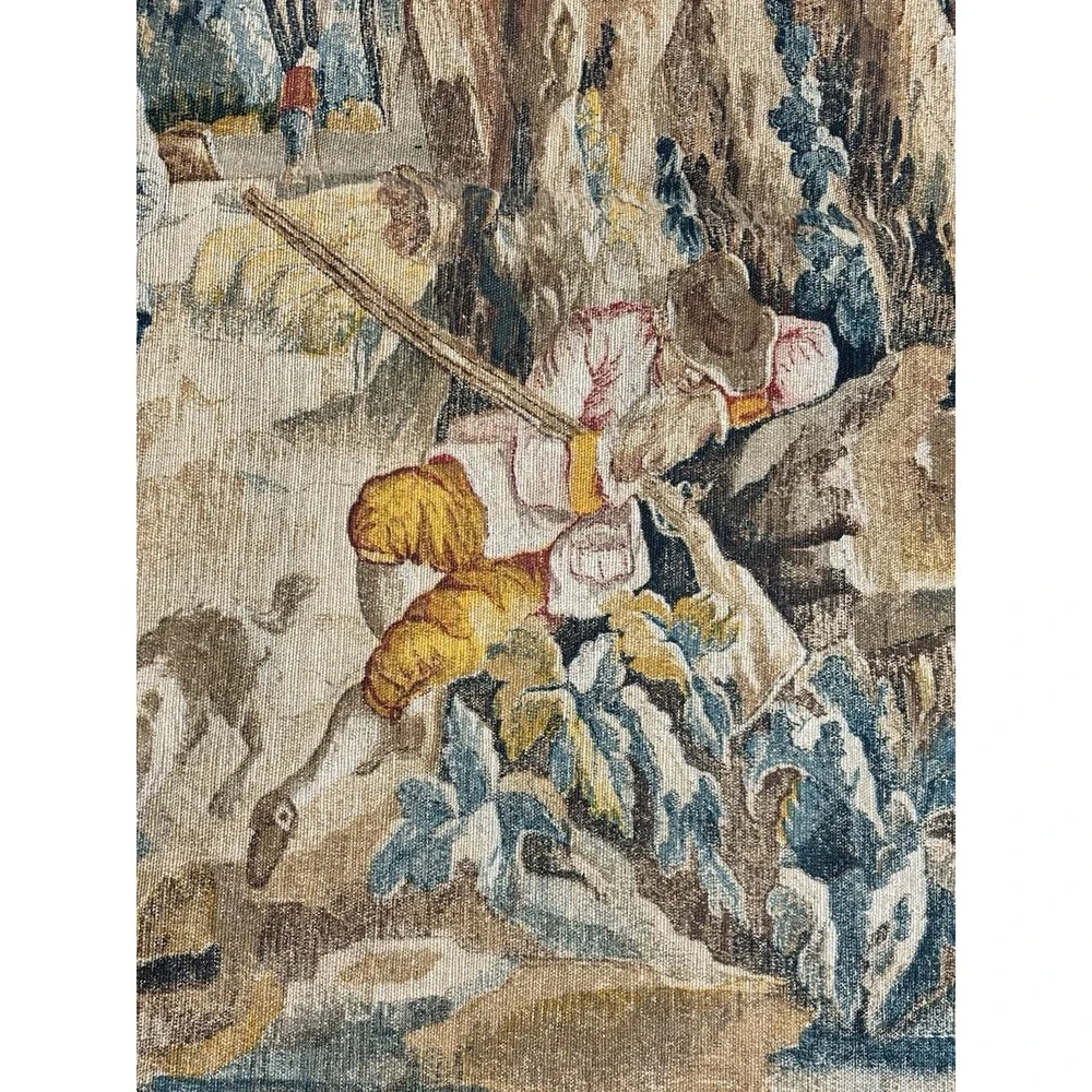 Antique French Aubusson Style Tapestry La Halte des Chasseurs Hunters' Rest